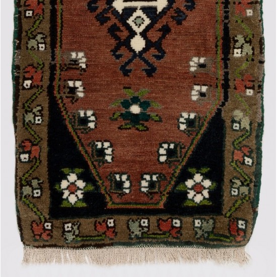 Vintage Hand-Knotted Turkish Accent Rug. (Cushion or Seat Cover, Doormat)