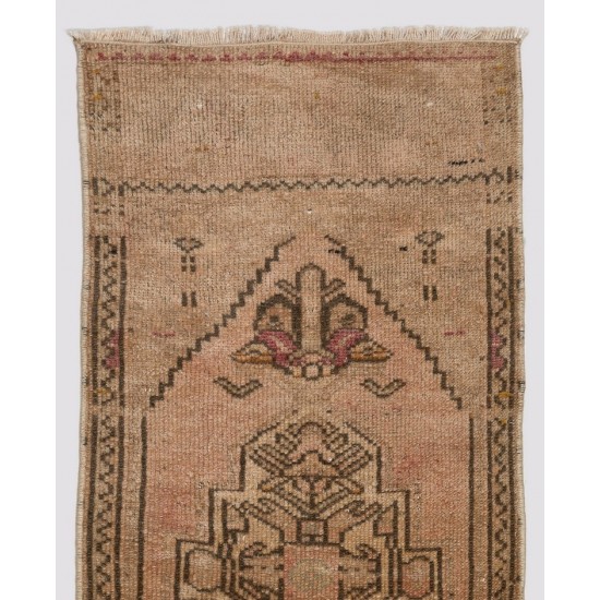 Small Hand-Knotted Wool Door Mat. Vintage Anatolian Accent Rug
