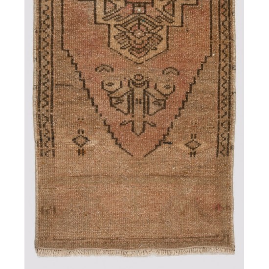 Small Hand-Knotted Wool Door Mat. Vintage Anatolian Accent Rug