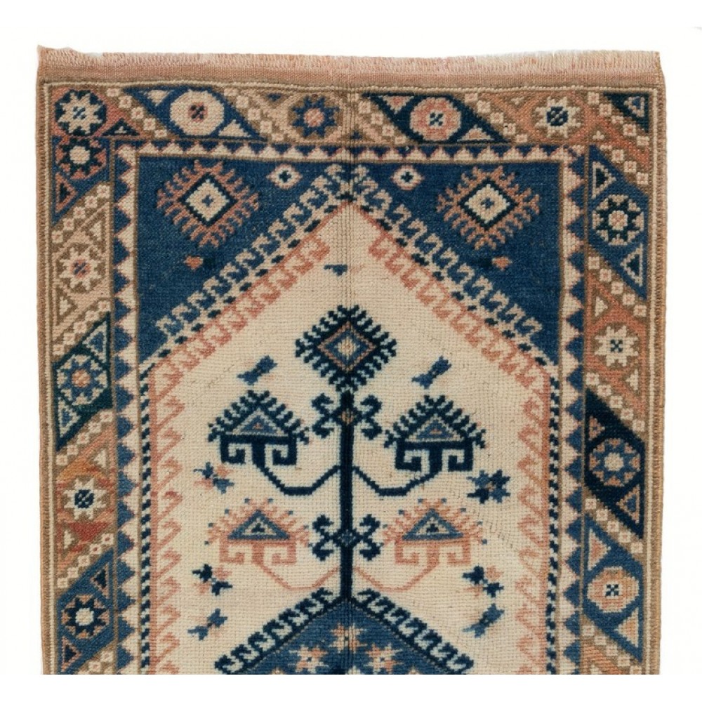 Fine Hand-knotted Vintage Turkish Accent Rug, 100% Wool