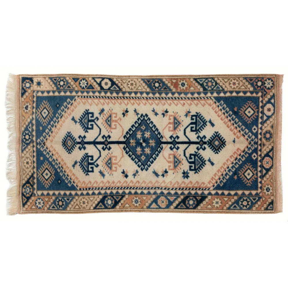 Fine Hand-knotted Vintage Turkish Accent Rug, 100% Wool