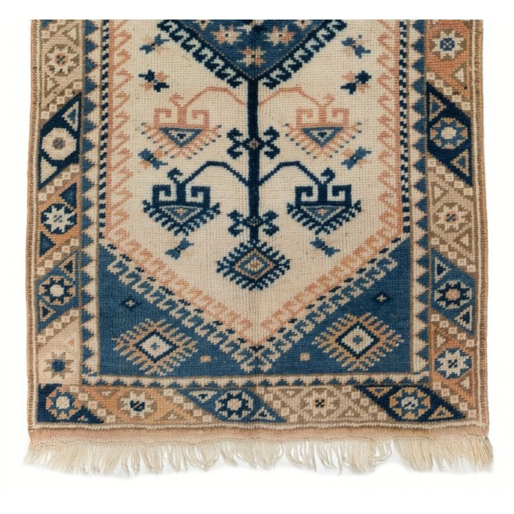 Fine Hand-knotted Vintage Turkish Accent Rug, 100% Wool