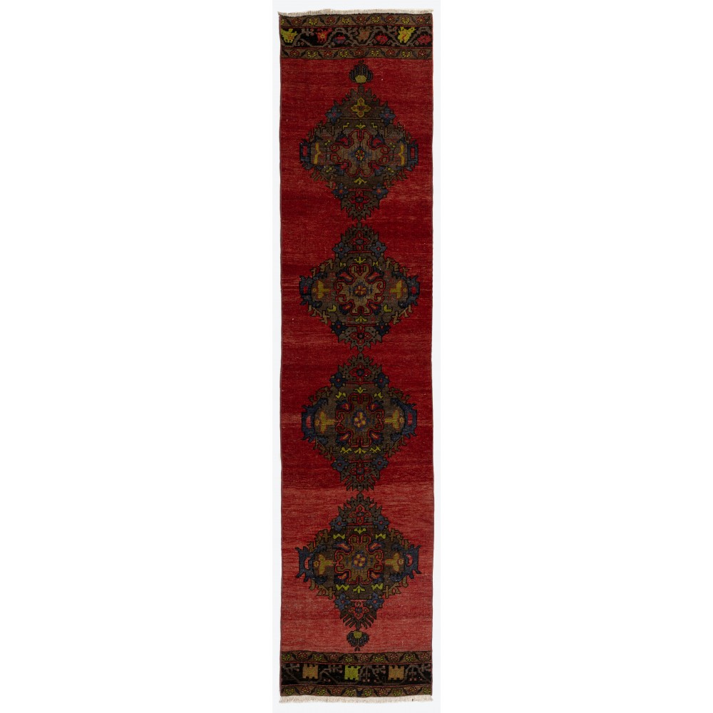 Handmade Vintage Turkish Tribal Runner Rug for Hallway decor