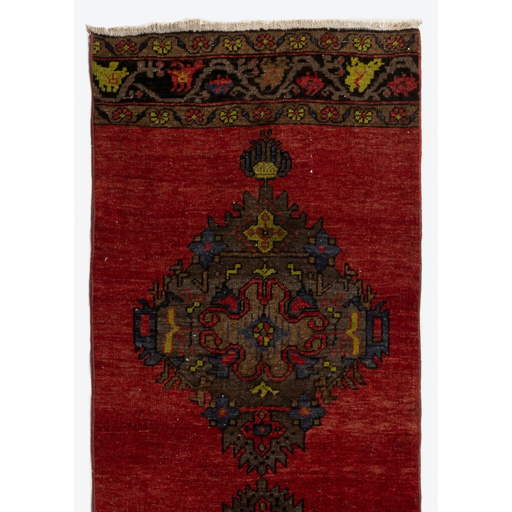 Handmade Vintage Turkish Tribal Runner Rug for Hallway decor
