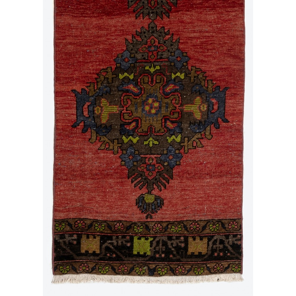 Handmade Vintage Turkish Tribal Runner Rug for Hallway decor
