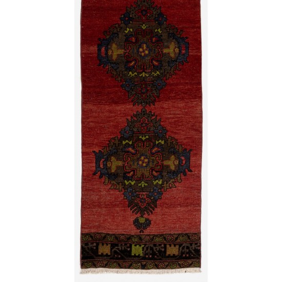 Handmade Vintage Turkish Tribal Runner Rug for Hallway decor