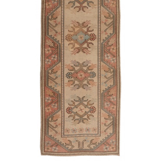 Handmade Vintage Anatolian Oushak Runner Rug. One of a kind Wool Hallway Carpet