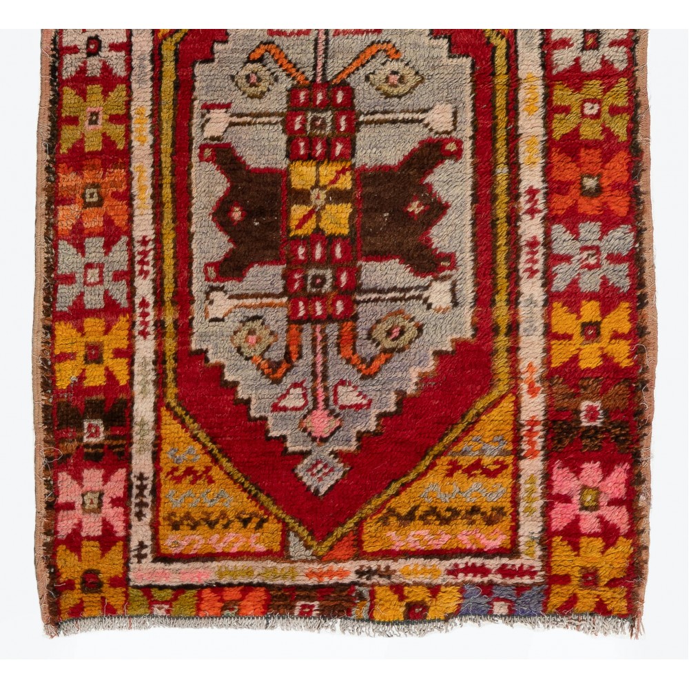 Vintage Tribal Hand-knotted Wool Turkish Runner Rug in Red