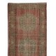 Vintage Hand-Knotted Turkish Runner Rug in Faded Red, Blue and Stone