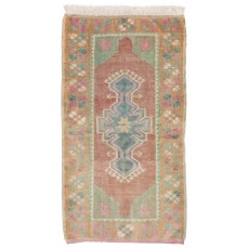 Vintage Hand-knotted Turkish Accent Rug in Soft Colors with Soft Wool Pile