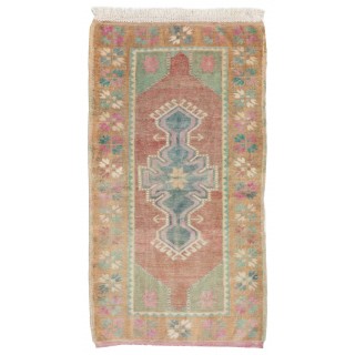 Vintage Hand-knotted Turkish Accent Rug in Soft Colors with Soft Wool Pile