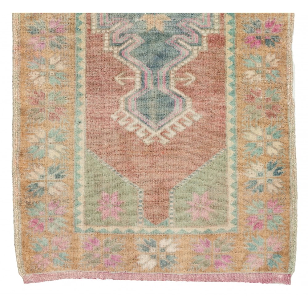 Vintage Hand-Knotted Turkish Accent Rug in Soft Colors with a Soft Wool Pile Vintage Hand-Knotted Turkish Accent Rug in Soft Colors with a Soft Wool Pile