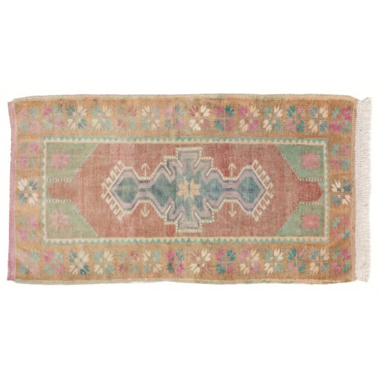 Vintage Hand-knotted Turkish Accent Rug in Soft Colors with Soft Wool Pile