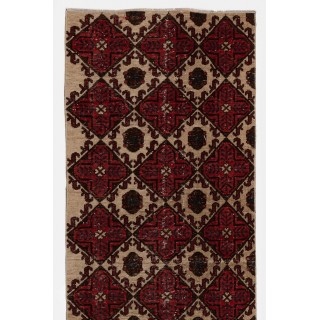 Handmade Vintage Turkish Runner Rug in Red, Beige, Brown & Navy Blue