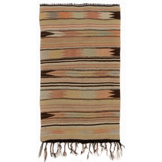  Hand-woven Vintage Striped Anatolian Kilim Rug (Flat-weave), 100% Wool