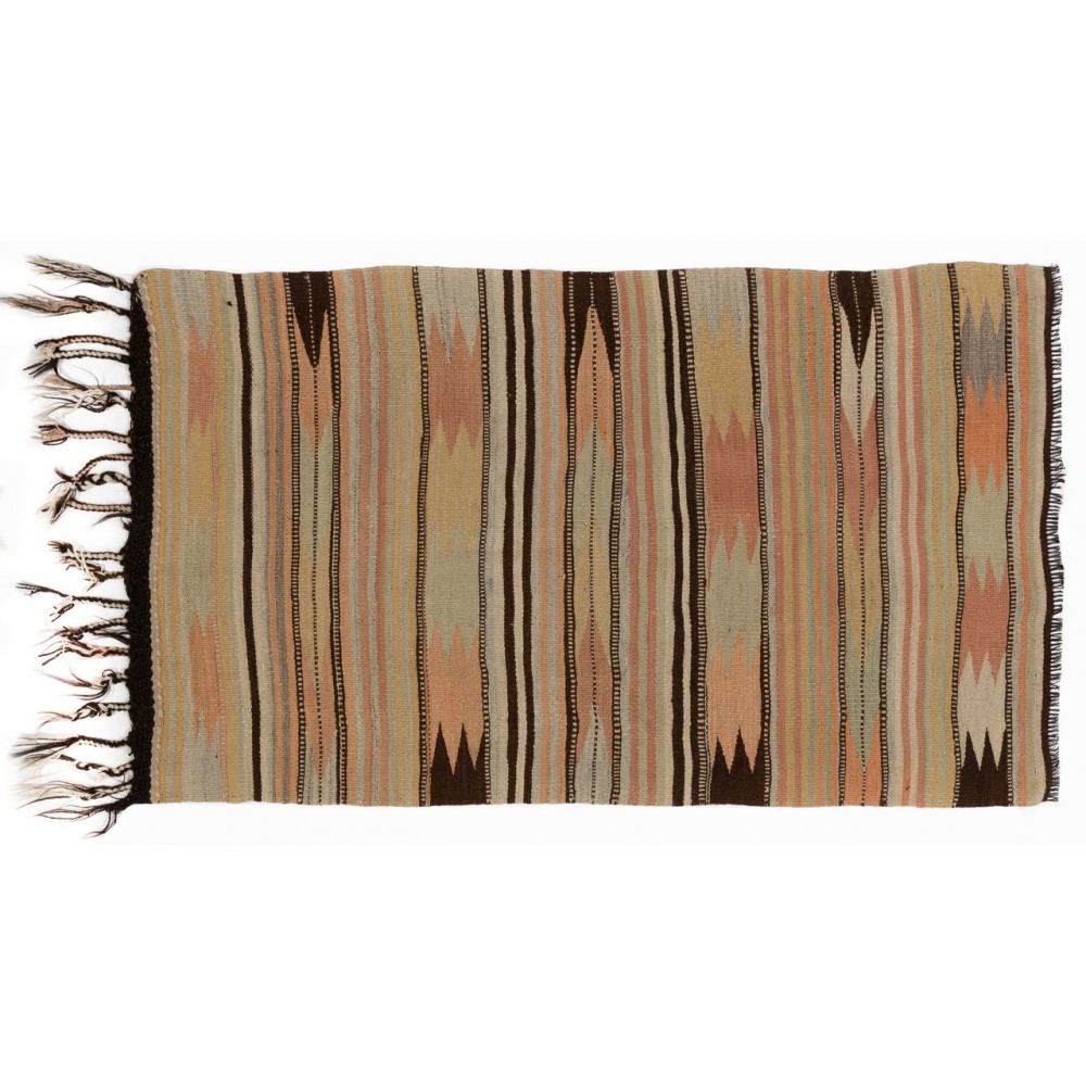 Hand-woven Vintage Striped Anatolian Kilim Rug (Flat-weave), 100% Wool