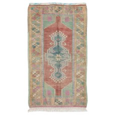Vintage Turkish Scatter Rug in Soft Red, Green, Pink, Purple Colors
