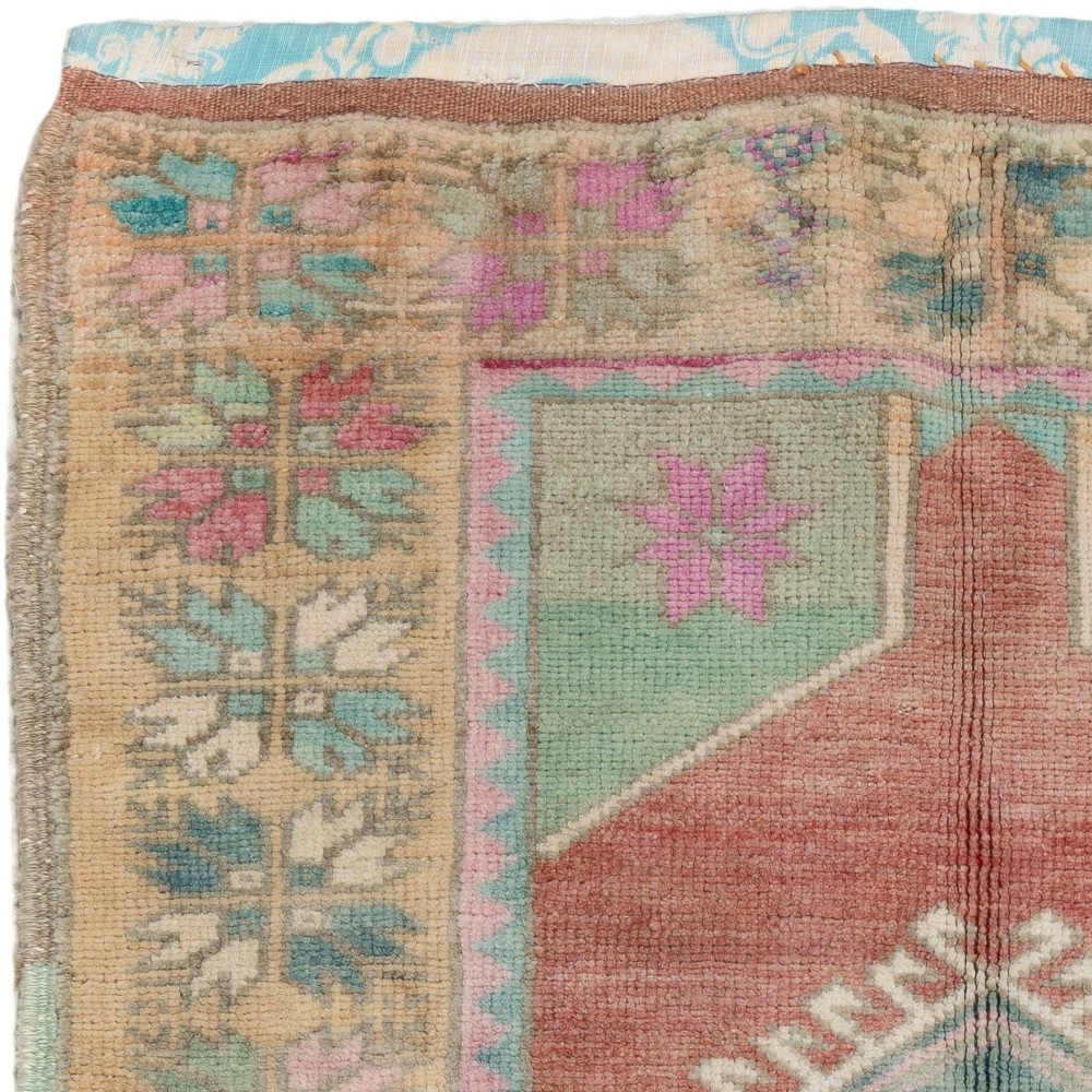 Vintage Turkish Scatter Rug in Soft Red, Green, Pink, Purple Colors