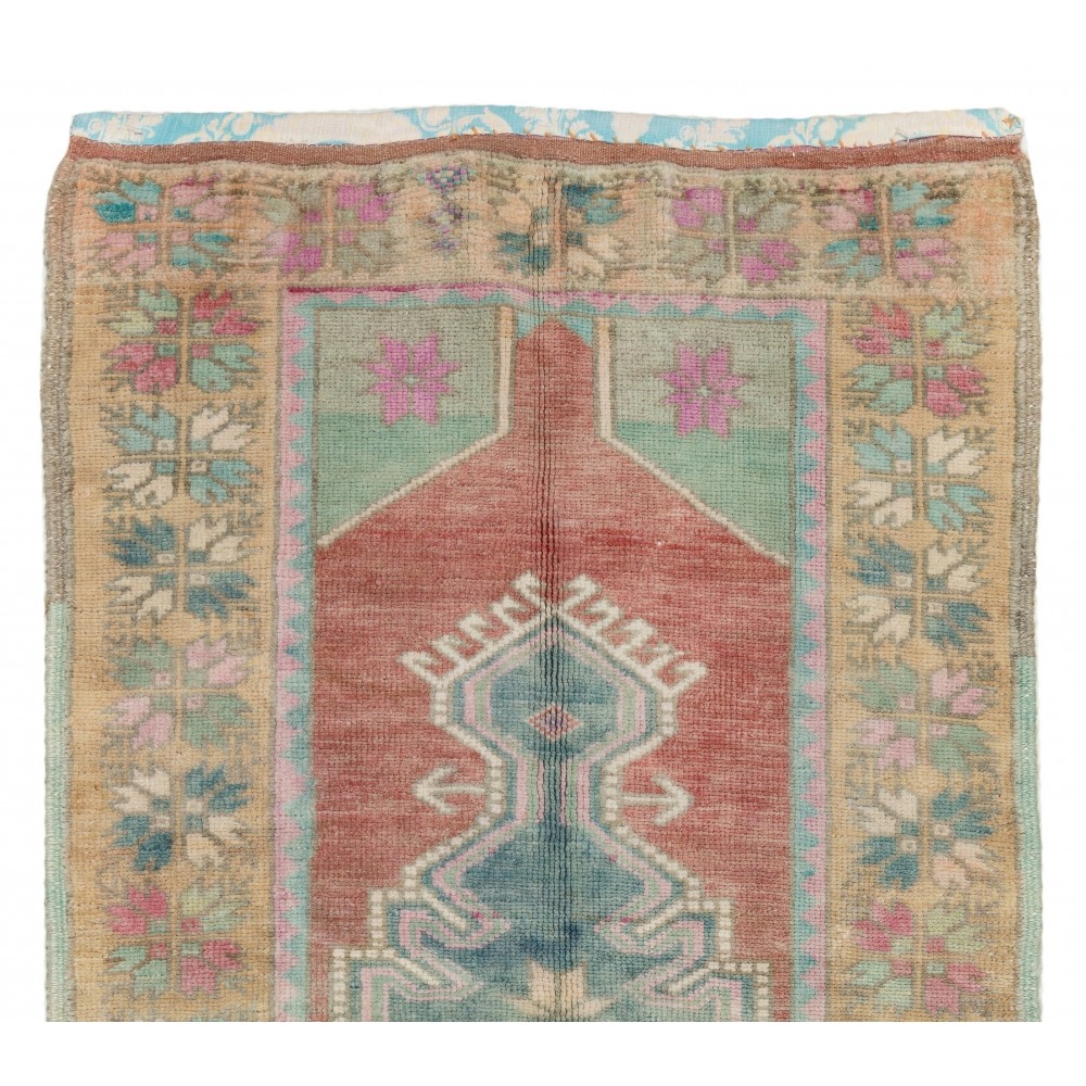 Vintage Turkish Scatter Rug in Soft Red, Green, Pink and Purple Vintage Turkish Scatter Rug in Soft Red, Green, Pink and Purple