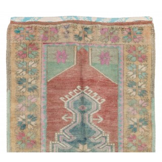 Vintage Turkish Scatter Rug in Soft Red, Green, Pink and Purple Vintage Turkish Scatter Rug in Soft Red, Green, Pink and Purple