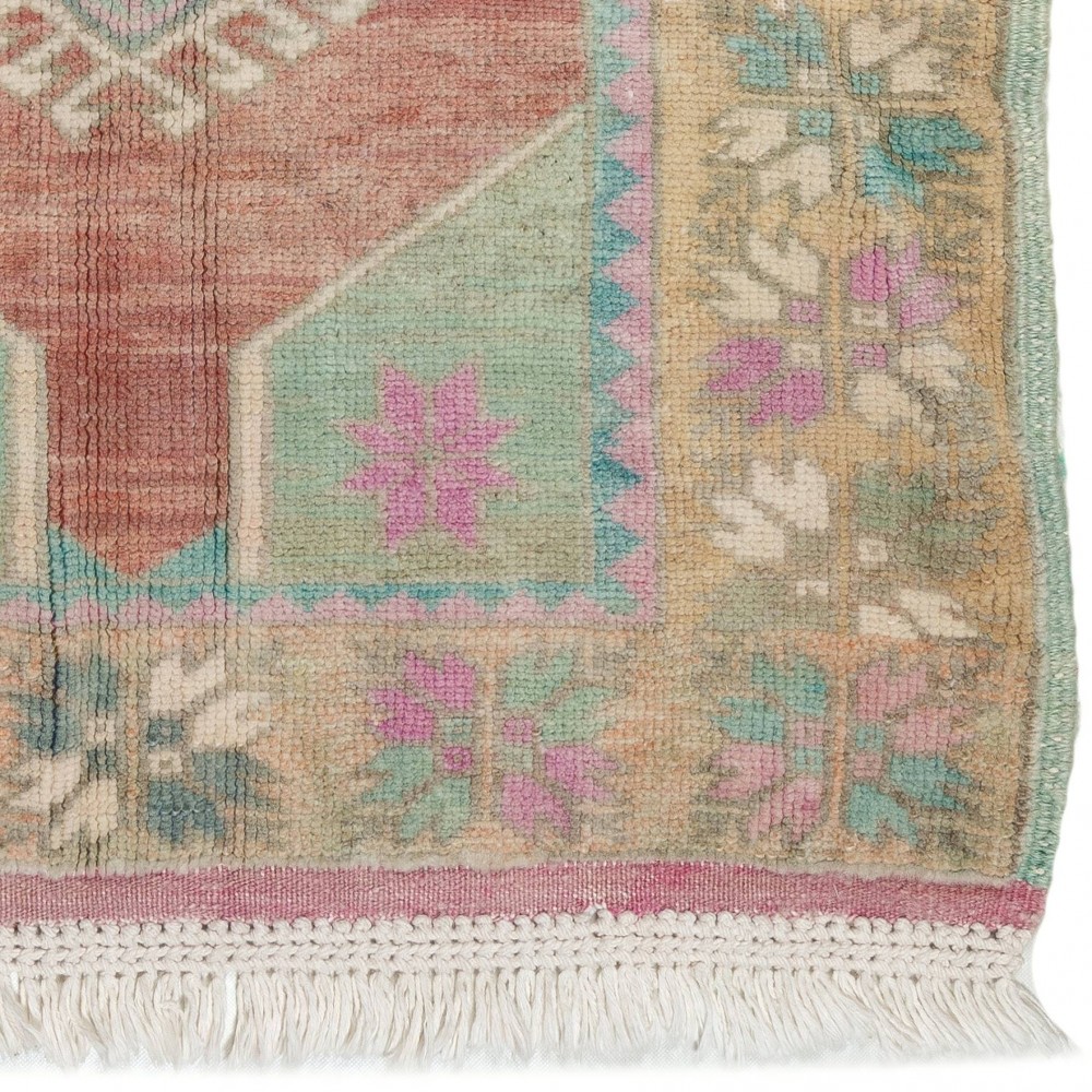 Vintage Turkish Scatter Rug in Soft Red, Green, Pink, Purple Colors