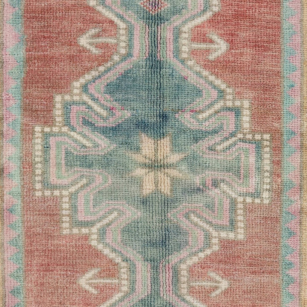 Vintage Turkish Scatter Rug in Soft Red, Green, Pink, Purple Colors