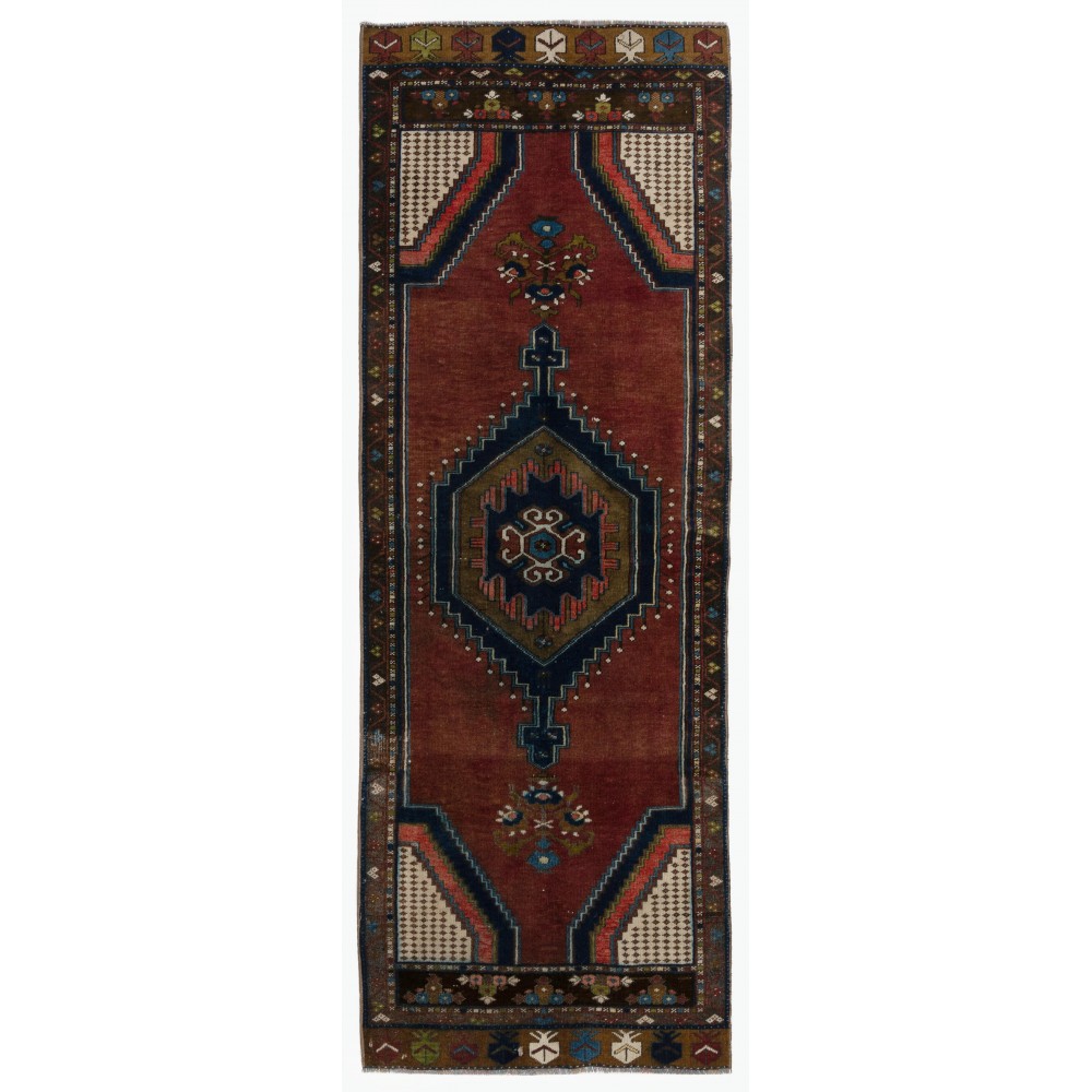 One-of-a-Kind Handmade Vintage Anatolian Tribal Runner Rug, 100% Wool