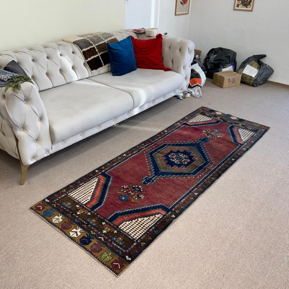 One-of-a-Kind Handmade Vintage Anatolian Tribal Runner Rug, 100% Wool