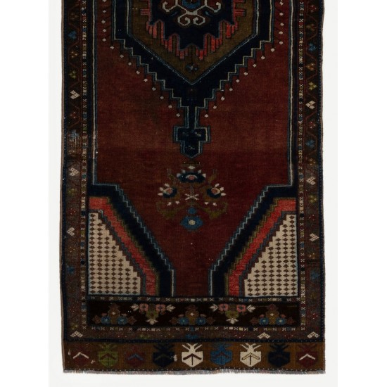 One-of-a-Kind Handmade Vintage Anatolian Tribal Runner Rug, 100% Wool