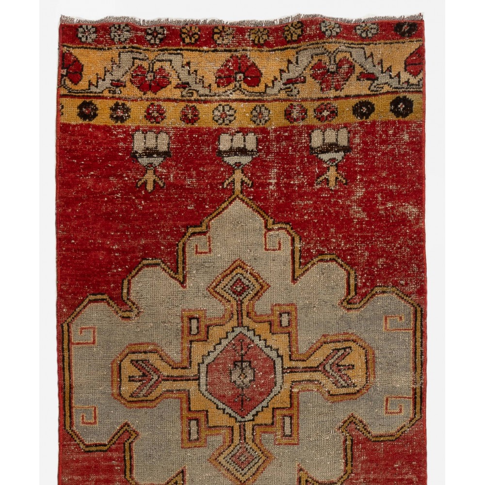 Vintage Handmade Turkish Runner. One of a kind Wool Hallway Carpet