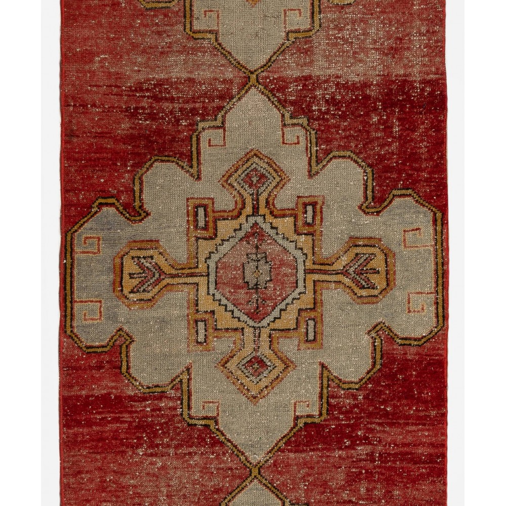 Vintage Handmade Turkish Runner. One of a kind Wool Hallway Carpet
