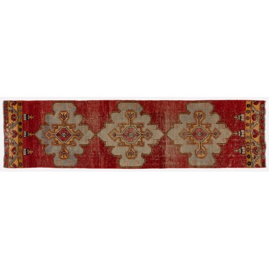 Vintage Handmade Turkish Runner. One of a kind Wool Hallway Carpet