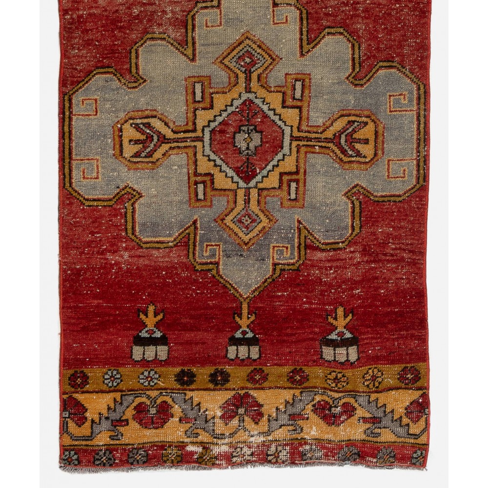 Vintage Handmade Turkish Runner. One of a kind Wool Hallway Carpet