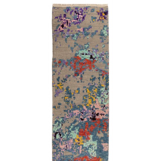 Abstract Modern Turkish Runner Rug with High & Low Wool Pile