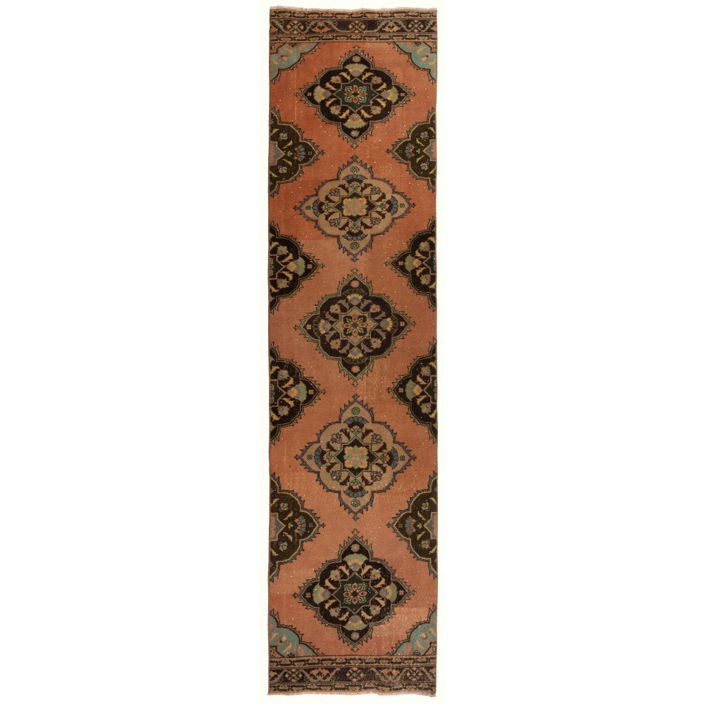 Vintage Handmade Turkish Wool Runner Rug, Narrow Hallway Carpet