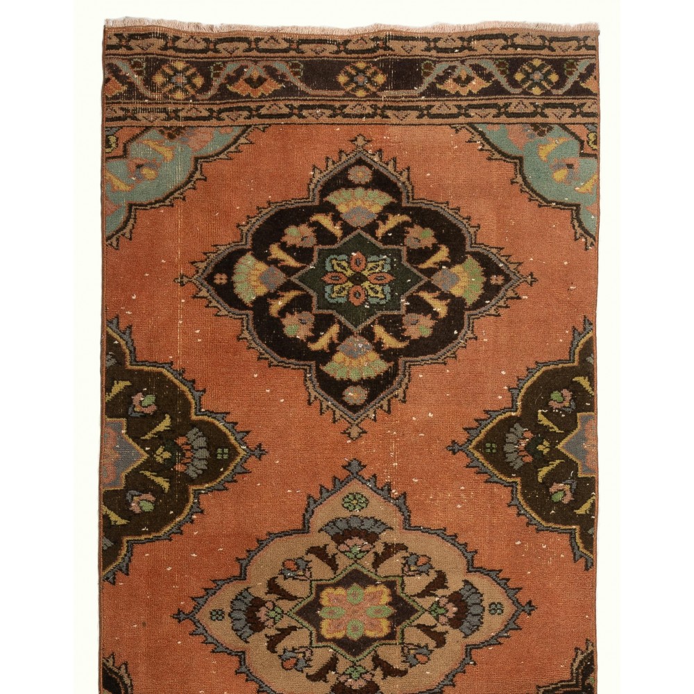 Vintage Handmade Turkish Wool Runner Rug, Narrow Hallway Carpet