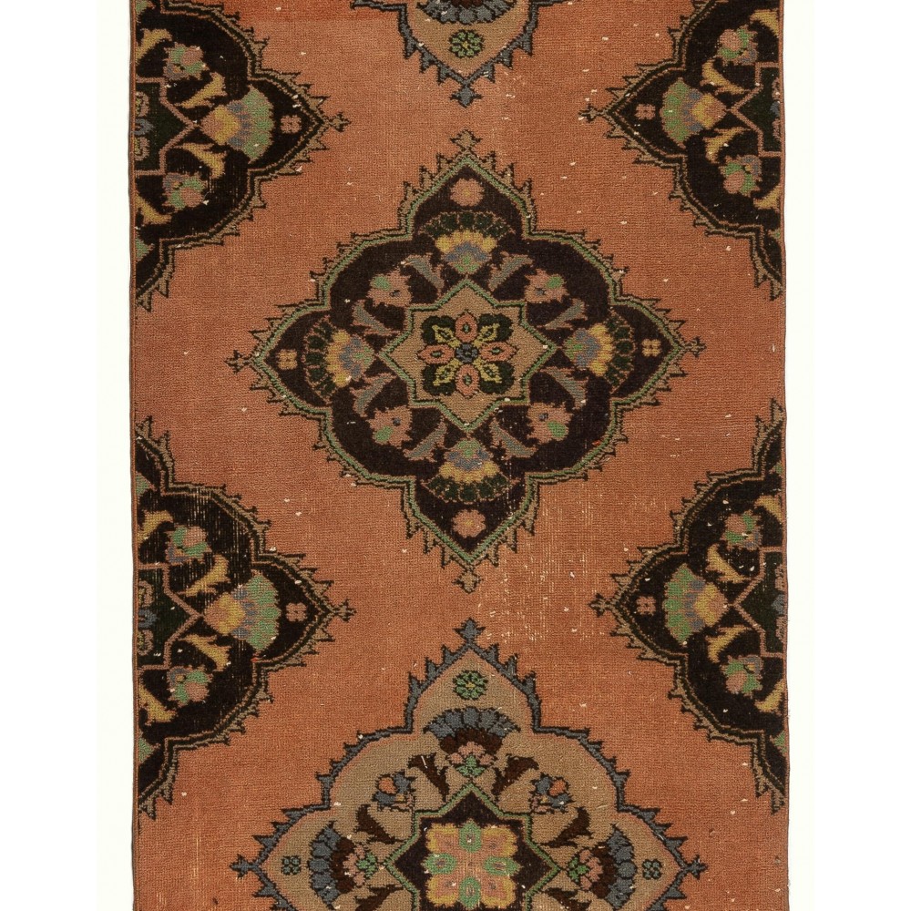 Vintage Handmade Turkish Wool Runner Rug, Narrow Hallway Carpet