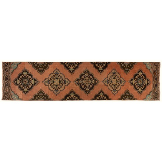 Vintage Handmade Turkish Wool Runner Rug, Narrow Hallway Carpet