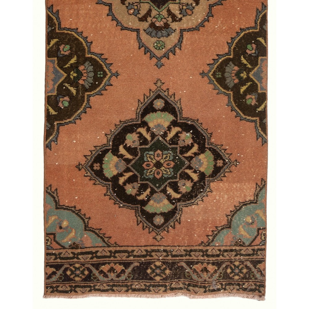 Vintage Handmade Turkish Wool Runner Rug, Narrow Hallway Carpet