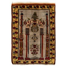 Vintage Turkish Prayer Rug depicting an Archway, Columns and Flowers