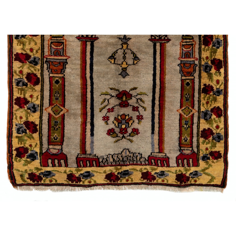 Vintage Turkish Prayer Rug depicting an Archway, Columns and Flowers Vintage Turkish Prayer Rug depicting an Archway, Columns and Flowers