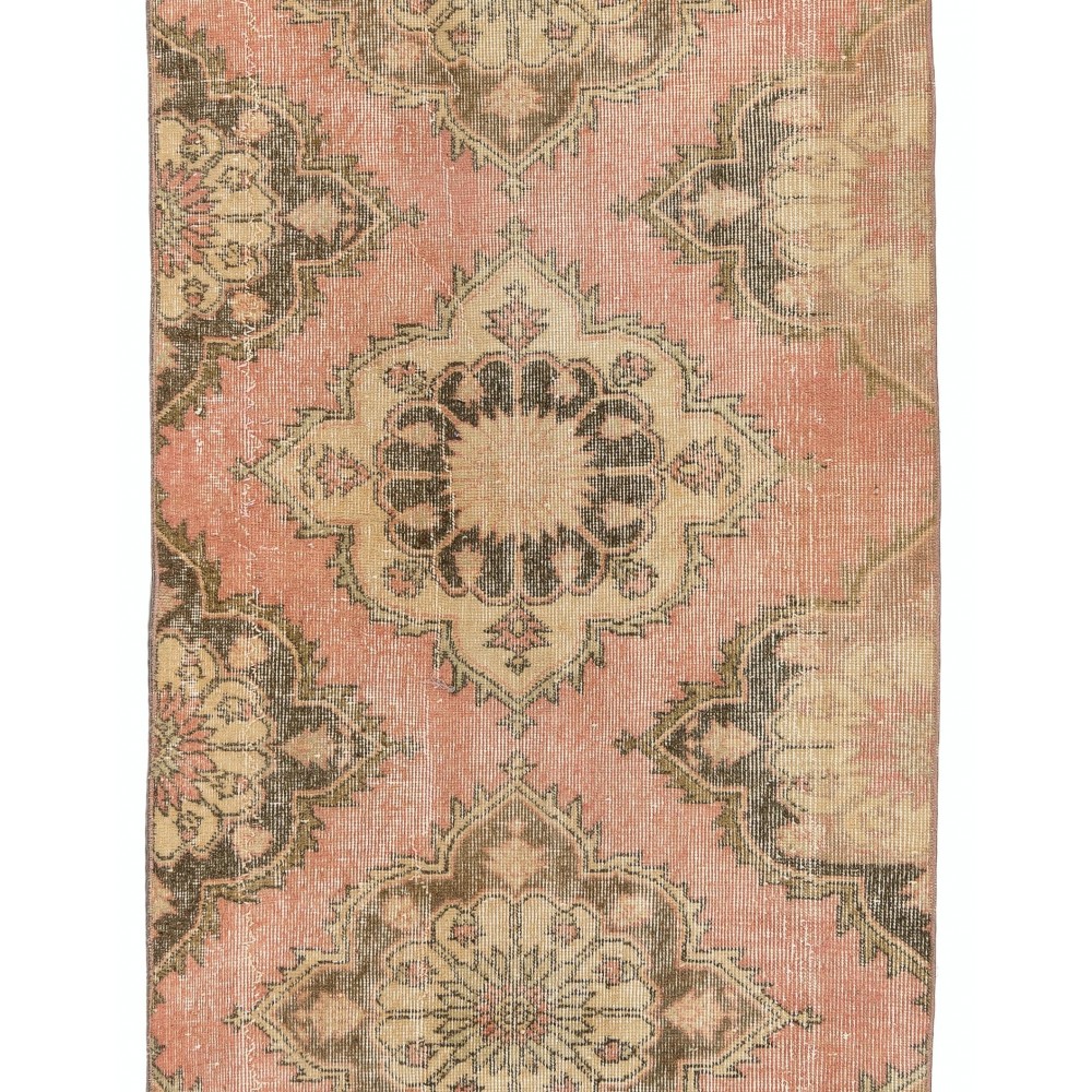 Vintage Handmade Turkish Narrow Hallway Runner in Faded Red & Beige