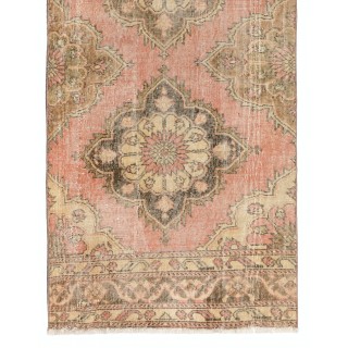 Vintage Handmade Turkish Narrow Hallway Runner in Faded Red & Beige