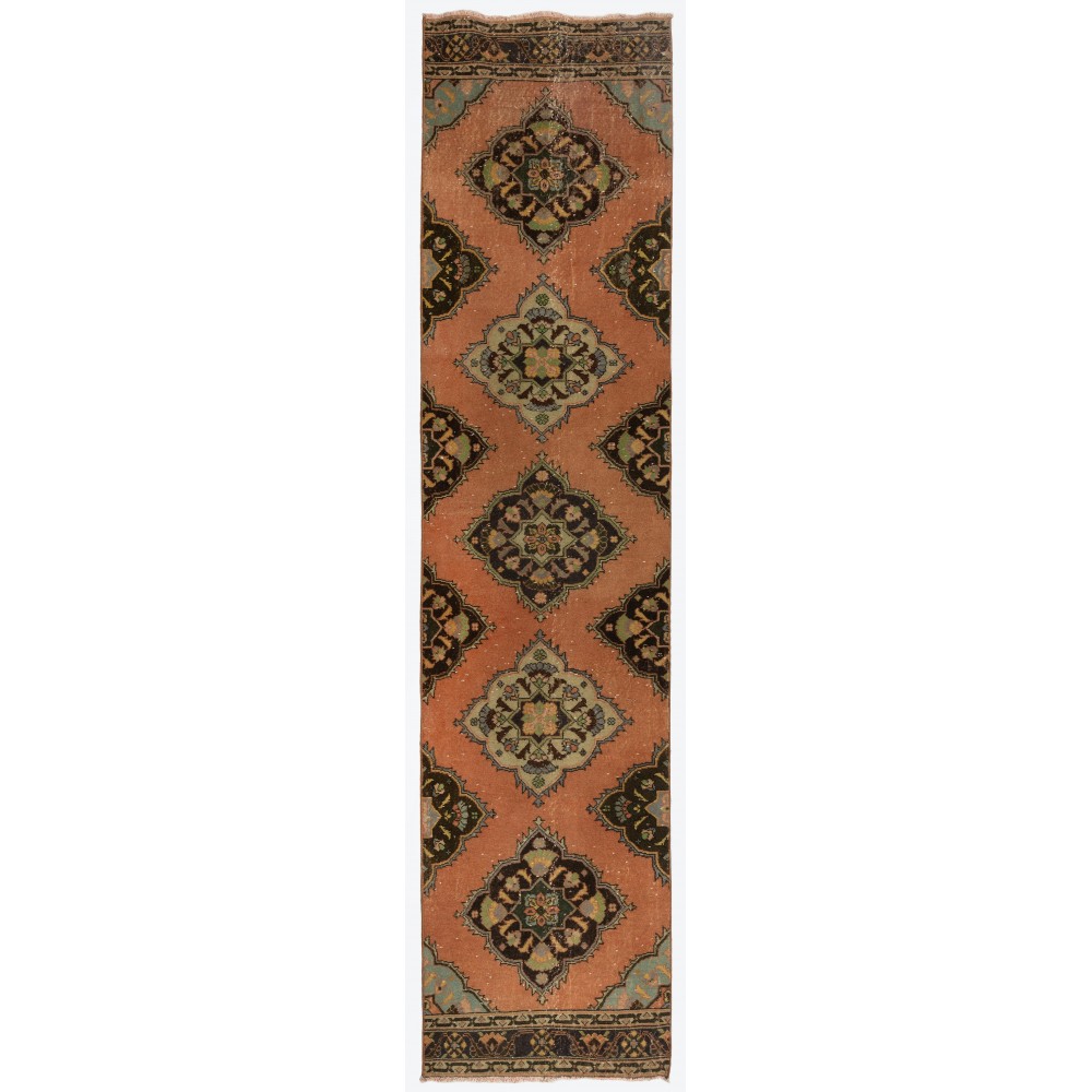 Vintage Anatolian Village Runner Rug, 100% Wool Hand-Knotted Carpet