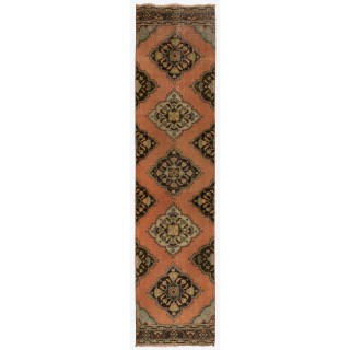 Vintage Anatolian Village Runner Rug, 100% Wool Hand-Knotted Carpet