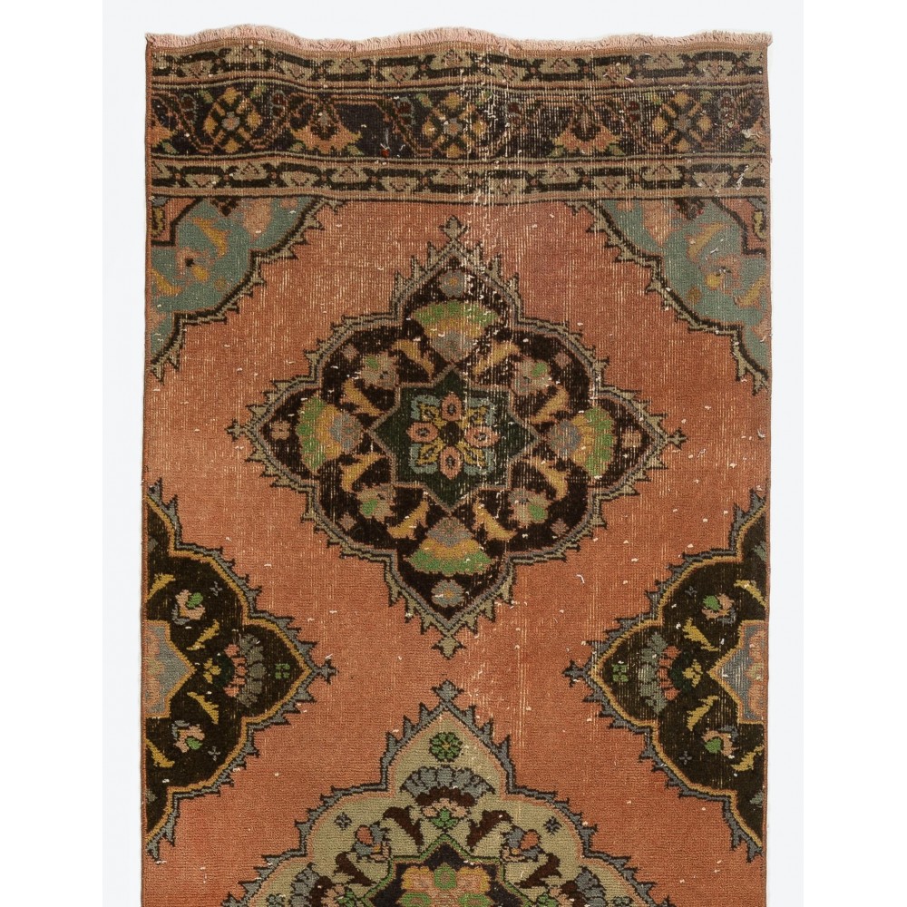 Vintage Anatolian Village Runner Rug, 100% Wool Hand-Knotted Carpet