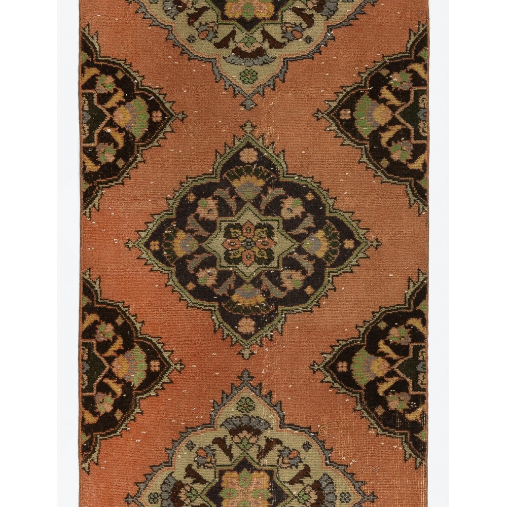 Vintage Anatolian Village Runner Rug, 100% Wool Hand-Knotted Carpet