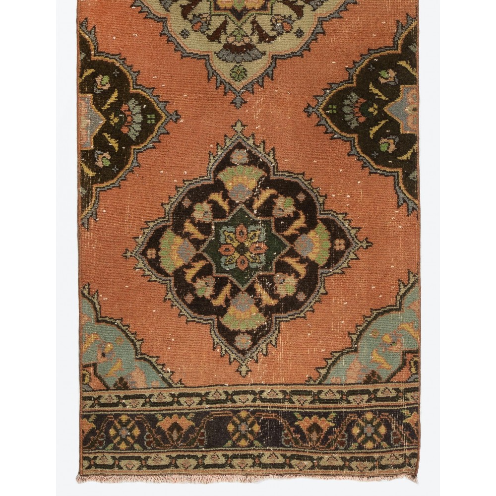 Vintage Anatolian Village Runner Rug, 100% Wool Hand-Knotted Carpet