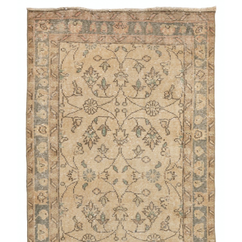 Vintage Handmade Anatolian Runner Rug with Floral Design