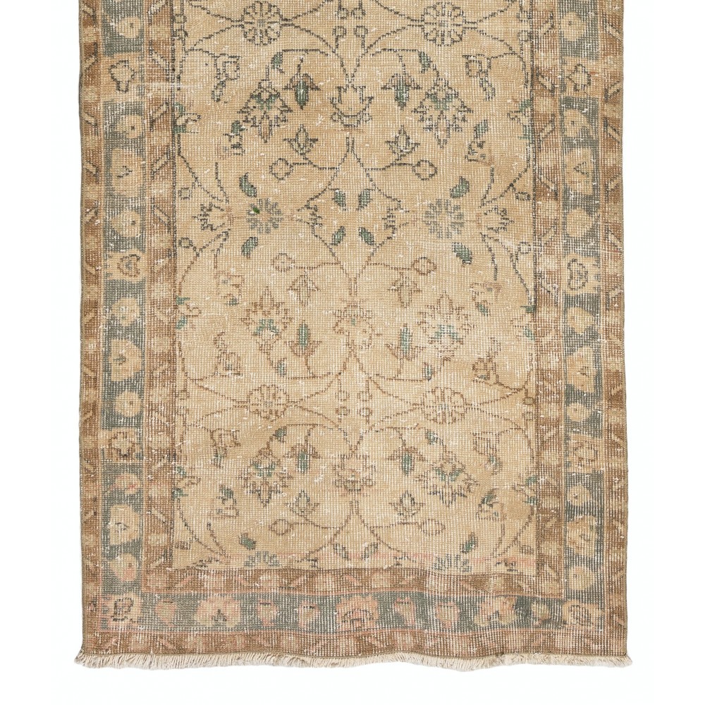 Vintage Handmade Anatolian Runner Rug with Floral Design